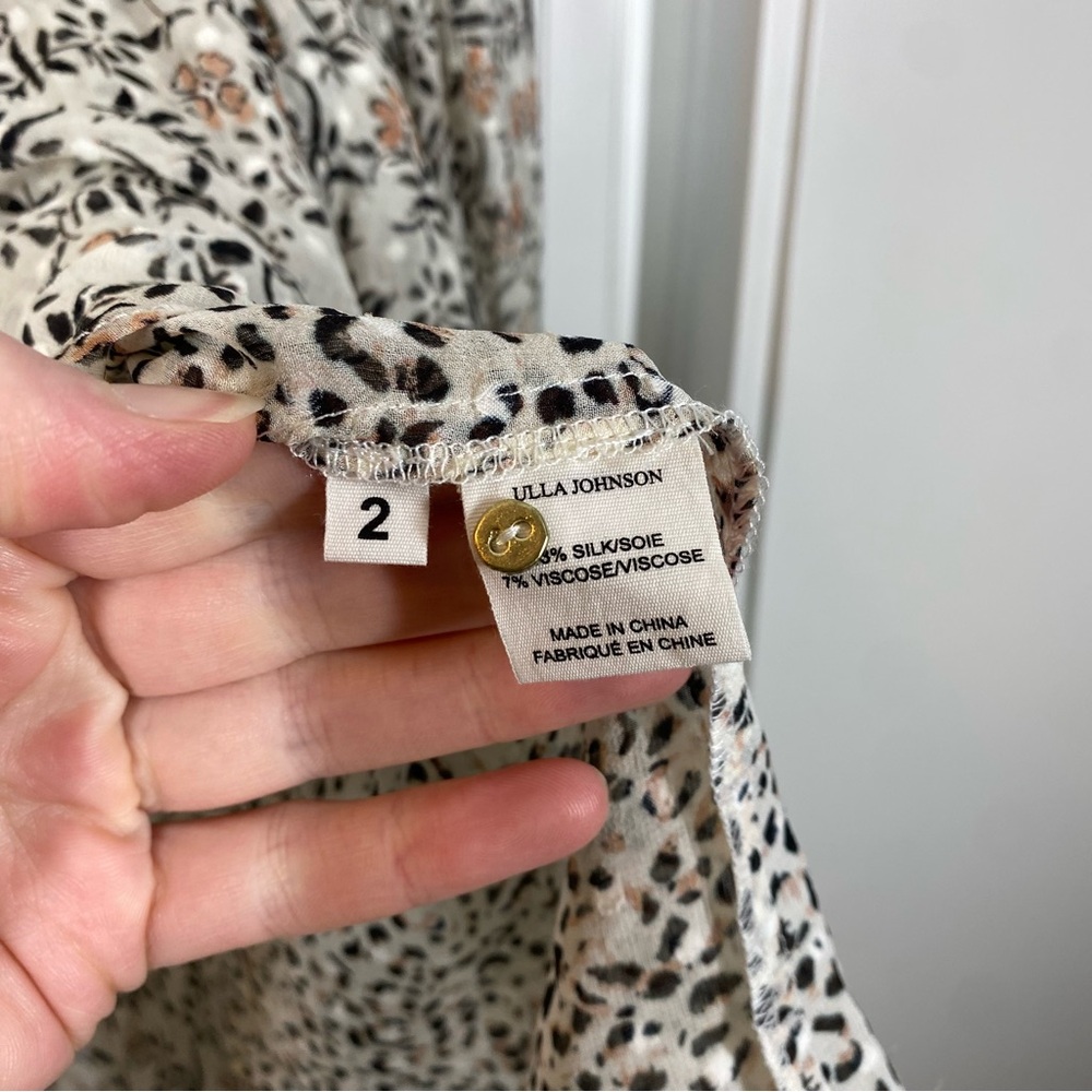 Ulla Johnson Cream Floral Smocked High-Neck Blouse - Picture 4 of 10